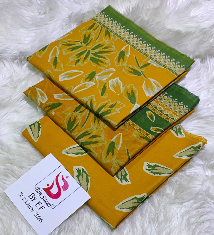 Bin Saeed Printed Lawn Unstitched 3 Piece Suit - K32