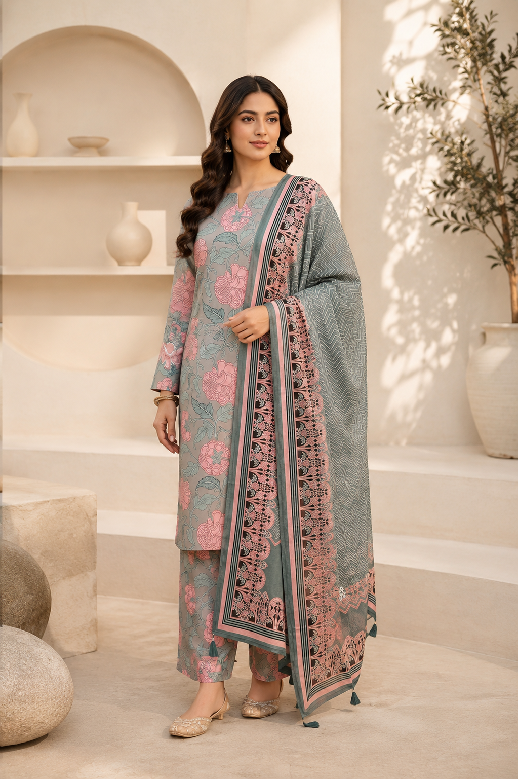 Swiss Lawn Unstitched 3 Piece Suit - A1704