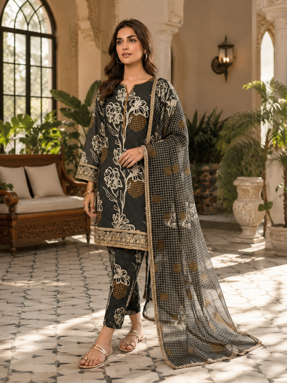 Swiss Lawn Unstitched 3 Piece Suit - A1713