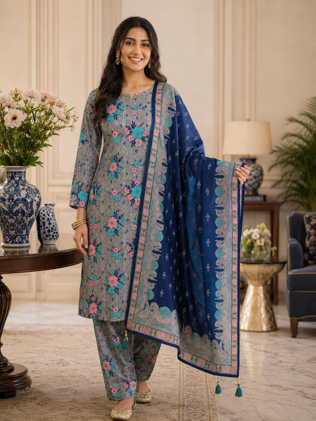 Swiss Lawn Unstitched 3 Piece Suit - A1715