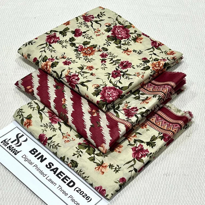 Bin Saeed Printed Lawn Unstitched 3 Piece Suit - K23