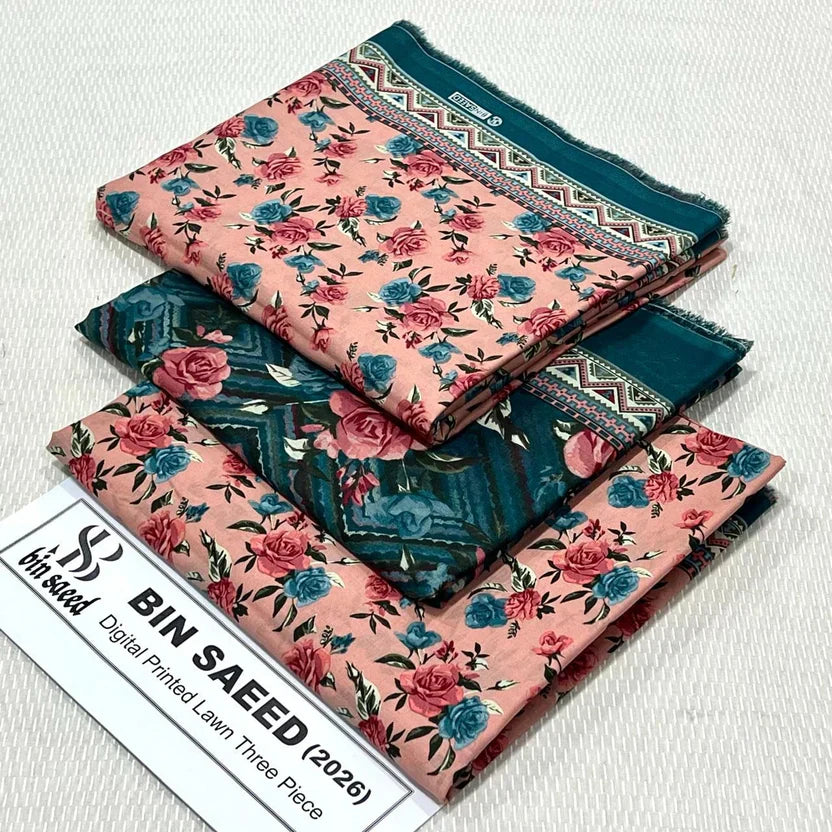 Bin Saeed Printed Lawn Unstitched 3 Piece Suit - K25