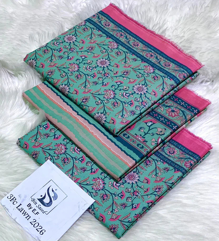 Bin Saeed Printed Lawn Unstitched 3 Piece Suit - K27