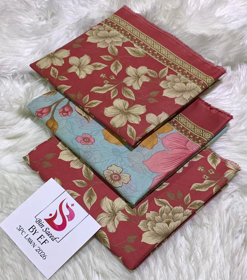 Bin Saeed Printed Lawn Unstitched 3 Piece Suit - K29