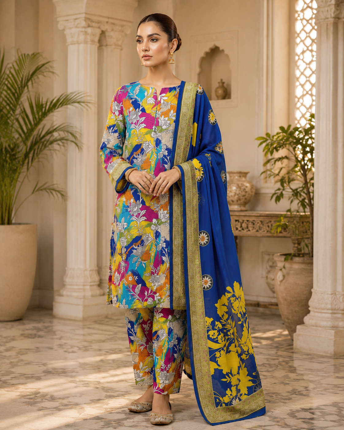 Swiss Lawn Unstitched 3 Piece Suit - A1806