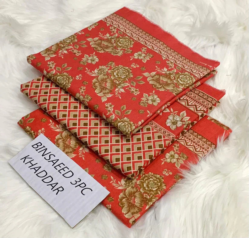BS KHADDAR UNSTITCHED 3PC SUIT - U15
