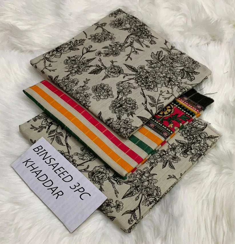 BS KHADDAR UNSTITCHED 3PC SUIT - U22