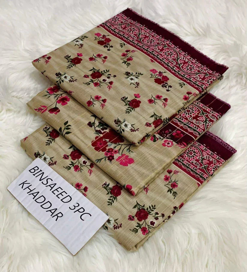 BS KHADDAR UNSTITCHED 3PC SUIT - U36