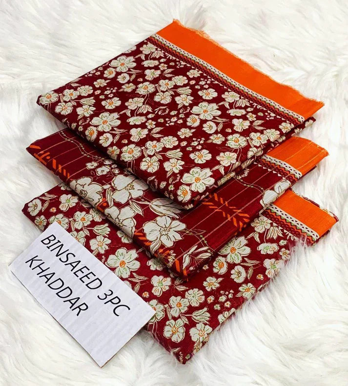 BS KHADDAR UNSTITCHED 3PC SUIT - U39